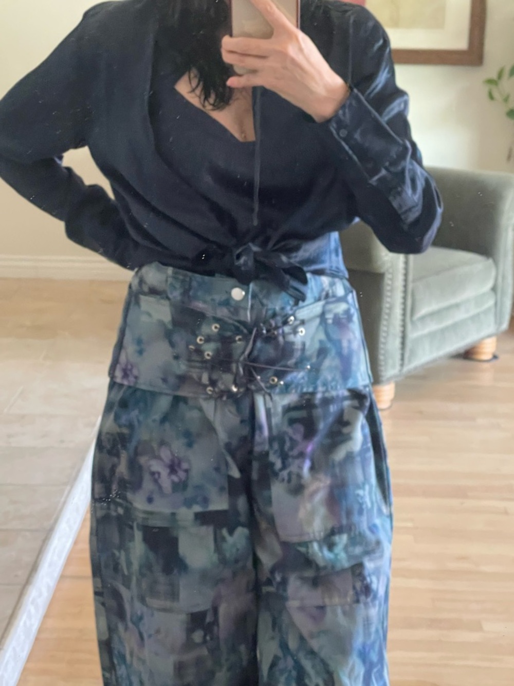 Designer: COLLINA STRADA Navy Garden Blur Bungee Avant Garde Pants Sz M 2 or 4 - Picture 11 of 11